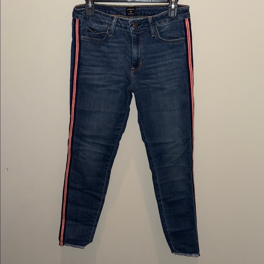 Just Black jeans with red white and blue stripe 29